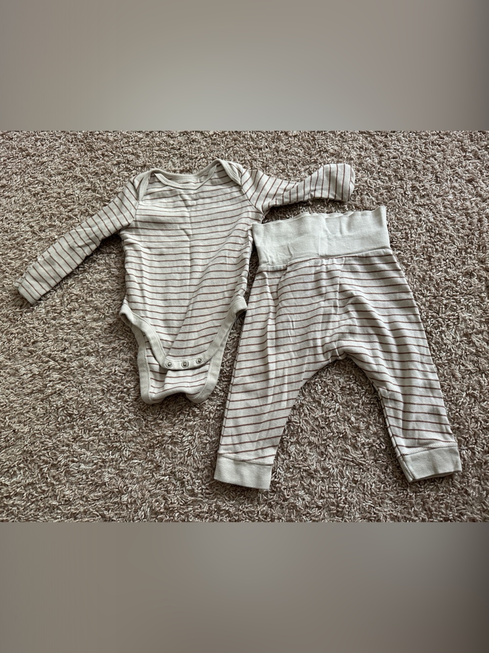 H&M Beige & Brown Striped Baby Bodysuit and Joggers Set